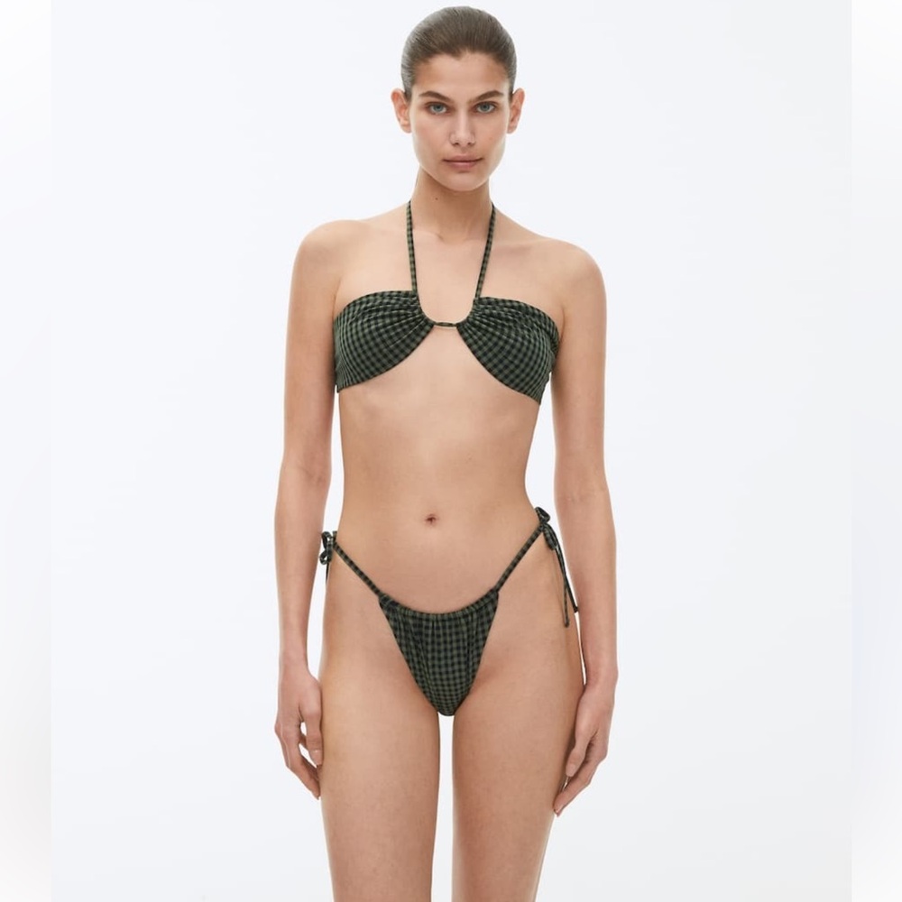 Low-Rise Gingham Halter Bikini Set - Olive Green
